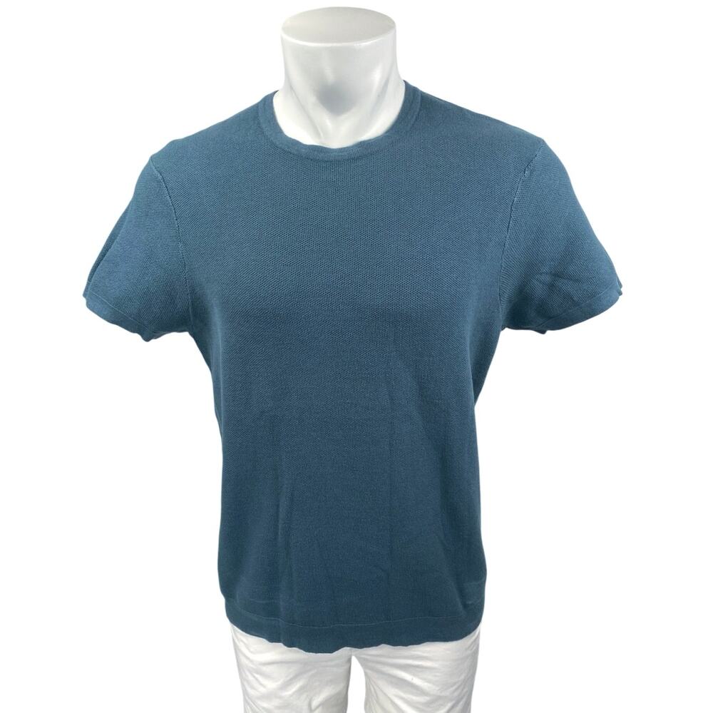 Zara Men's Blue Green Crewneck Short Sleeve Casual Basic Tee T-shirt Top Size M